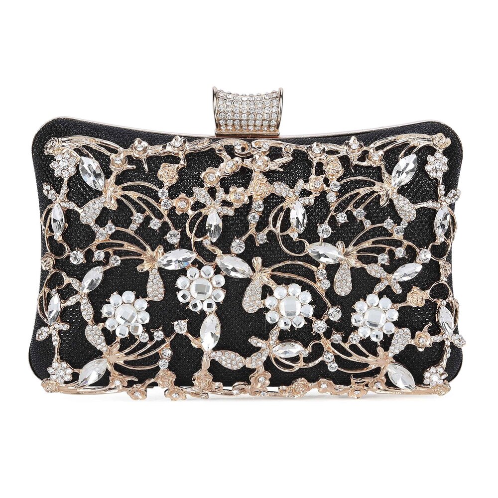 6088 Rhinestone Clutch Purse Evening Bags Prom Cocktail Party Black Handbag